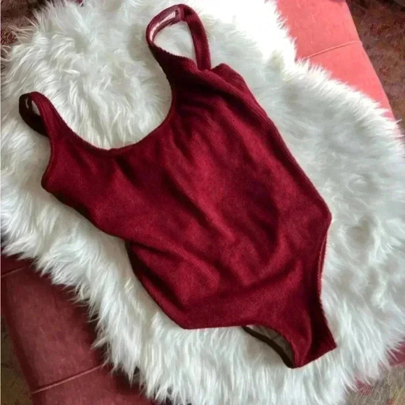 Dark Red Kona Sol Bathing Suit/ Swimsuit One-Piece size XL ribbed with bow - Picture 1 of 10